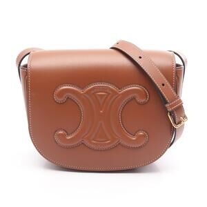 Celine Folco Cuir Triomphe Shoulder Bag Brown Leather